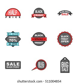 Black friday icons set. Cartoon illustration of 9 black friday vector icons for web