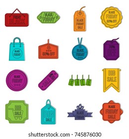 Black Friday icons set. Doodle illustration of vector icons isolated on white background for any web design