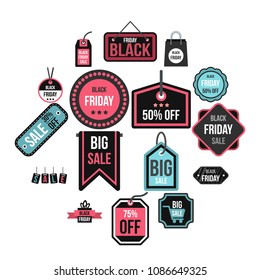 Black Friday icons set. Flat illustration of 16 Black Friday vector icons for web