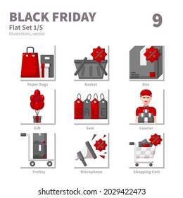 Black Friday icons set, Flat, vector and illustration set 1