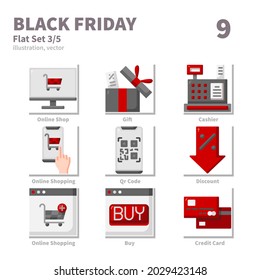 Black Friday icons set, Flat, vector and illustration set 3