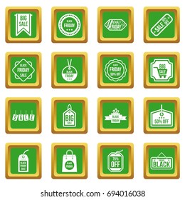 Black Friday icons set in green color isolated vector illustration for web and any design