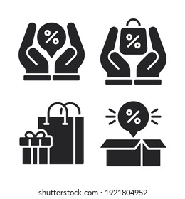 iconos negros del viernes conjunto = descuento a mano, compra a mano, bolsa de compras, descuento. Perfecto para aplicaciones móviles de sitios web, iconos de aplicaciones, presentación, ilustración y cualquier otro proyecto.