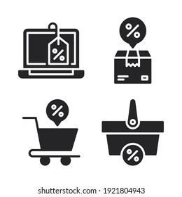 black friday icons set = laptop, logistics, trolley cart, shopping basket. Perfect for website mobile app, app icons, presentation, illustration and any other projects.