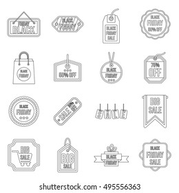 Black Friday icons set in outline style. Black Friday labels and badges set collection vector illustration
