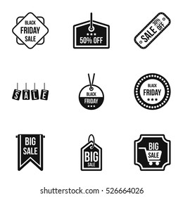 Black friday icons set. Simple illustration of 9 black friday vector icons for web