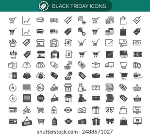 Black Friday icons set vector art.