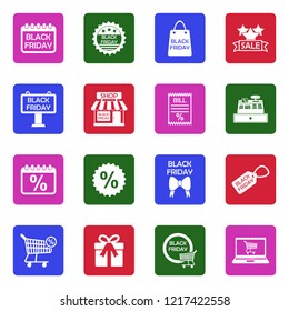 Black Friday Icons. White Flat Design In Square. Vector Illustration. 