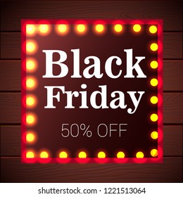 black Friday, illuminated frame, vector illustration