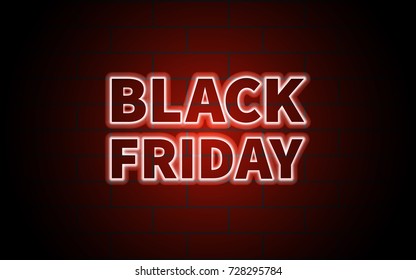 Black Friday illuminated black inscription on the background of a brick wall with a red glow
