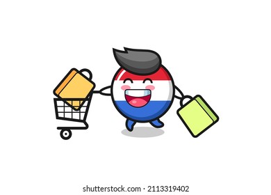 black Friday illustration with cute netherlands flag badge mascot , cute style design for t shirt, sticker, logo element