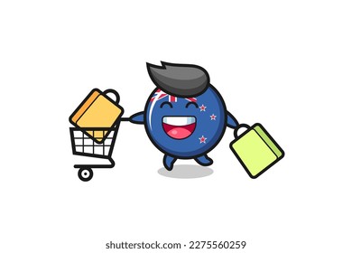 black Friday illustration with cute new zealand flag badge mascot , cute style design for t shirt, sticker, logo element