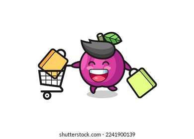 black Friday illustration with cute plum fruit mascot , cute style design for t shirt, sticker, logo element