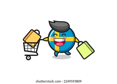 black Friday illustration with cute sweden flag badge mascot , cute style design for t shirt, sticker, logo element