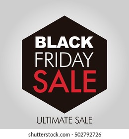 black friday illustration over black hexagon in gray color backdrop