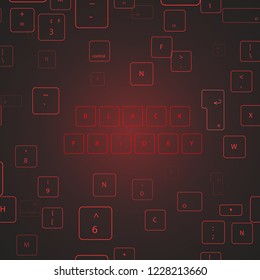 Black Friday illustration of virtual  neon keyboard buttons. 