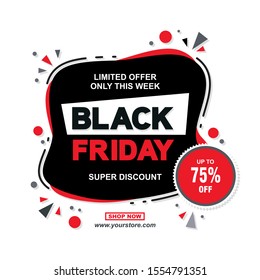 Black Friday inscription with colorful shape, isolated in white background, suitable for sale and discount banner or poster