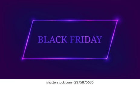 Black Friday inscription in neon rectangular frame with shining effects. Vector illustration