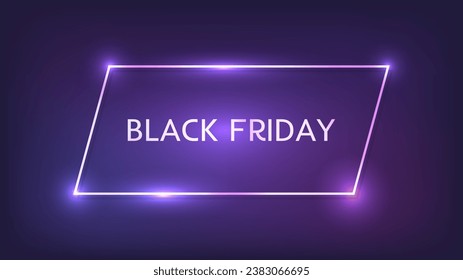 Inscripción del Viernes Negro en neón rectangular marco con efectos brillantes. Ilustración del vector