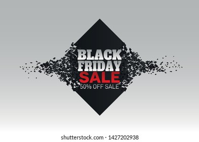 Black Friday inscription on abstract ink blots for sale.  Abstract explosion of black glass