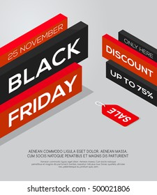Black Friday inscription on abstract isometric blocks for sale and discount. 