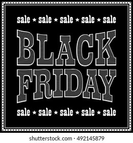 Black Friday inscription  in the retro style,  the white bent wooden-like letters on a black background. This is an original handmade font. Useful for the design of newspaper ads and website banners.