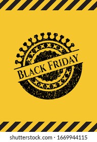 Black Friday inside warning sign, black grunge emblem. Vector Illustration. Detailed.