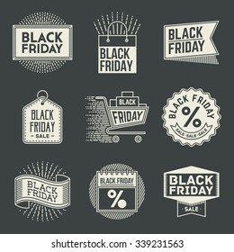 Black Friday Insignias Logotypes Template Set. Line Art Vector Elements.