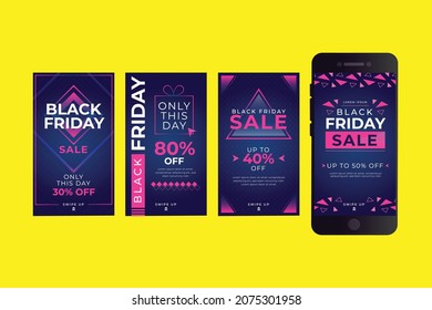 black friday instagram stories collection blue pink vector design illustration