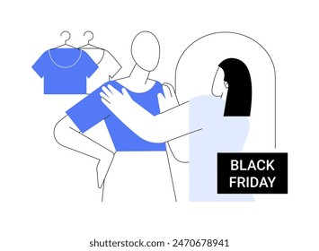 Black Friday isolated cartoon vector illustrations. Salesperson dresses a mannequin on the eve of Black Friday, fashion boutique big discounts, trade profession, smart retail vector cartoon.