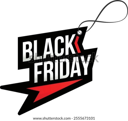 Black friday label featuring striking red details, hanging from a black string, capturing the essence of seasonal shopping sales and enticing consumers with unbeatable discounts