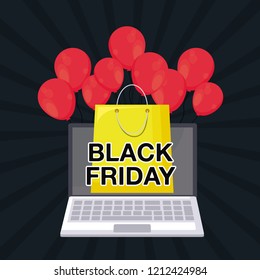 black friday label with laptop computer