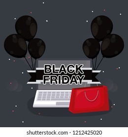black friday label with laptop computer