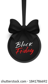 Etiqueta del Viernes Negro con arco rojo. Ilustración del vector