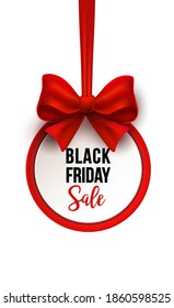 Black Friday label with red bow. Vector illustration