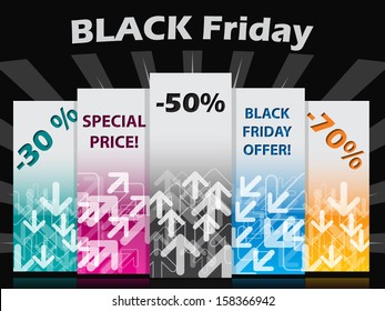 Black friday label set with discounts and bursting background