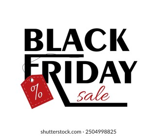 Etiqueta de Black Friday. Texto con etiqueta de porcentaje. Descuentos y promociones. Comercio electrónico y marketing. Pegatina para redes sociales. Ilustración vectorial plana aislada sobre fondo blanco