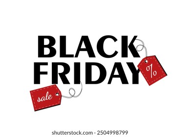 Etiqueta de Black Friday. Etiquetas de texto y Precio con porcentajes. Descuentos y promociones. Comercio electrónico y marketing. Cartel o Anuncio. Ilustración vectorial plana aislada sobre fondo blanco