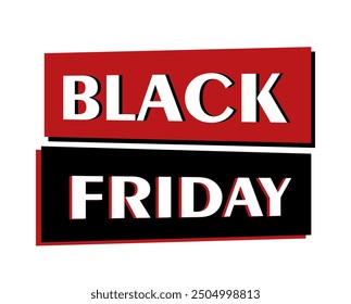 Black friday label. Text in red and black squares. Discounts and promotions. Ecommerce and marketing. Template and layout. Flat vector illustration isolated on white background