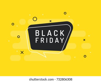 Black friday label. Trendy flat vector bubble. Black banner on a yellow background.