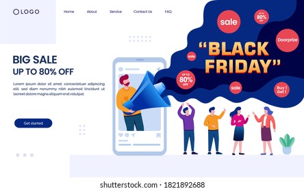Black friday landing page website illustration flat vector template
