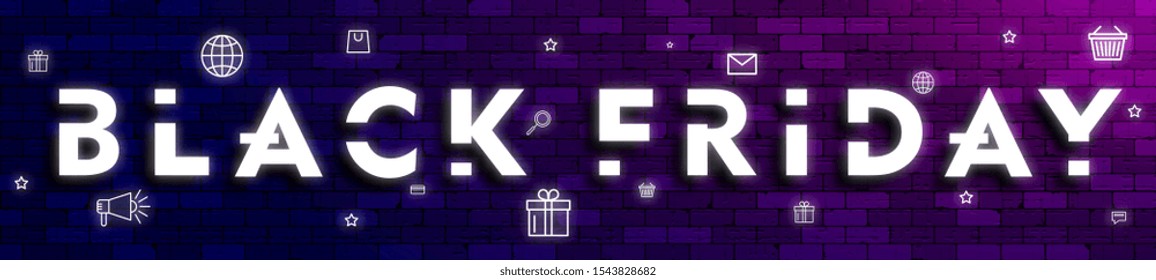 Black friday layout on the brick wall for website header. Design for card or banner. Vector illustration.