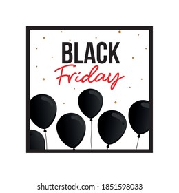 Black friday lettering with black balloons vector illustration design