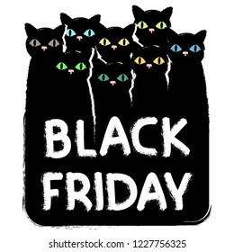 Black friday lettering banner. Sales and discount for black friday. Marketing tag lettering. Black cat.