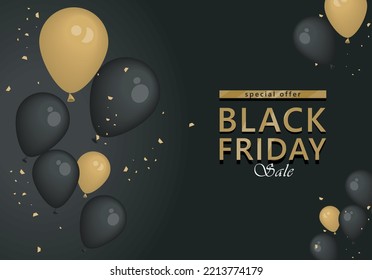 black friday lettering card with balloons helium