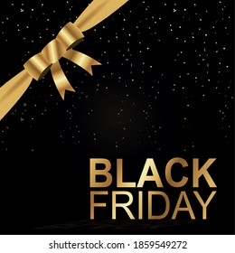 black friday lettering golden and bow ribbon vector illustration design