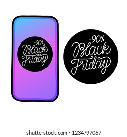Black Friday lettering linear thin inscription on black in new phone. Sale banner. Vector illustration isolated on white background.