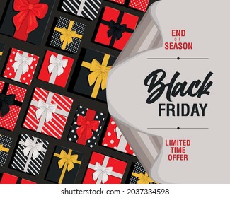 black friday lettering with presents