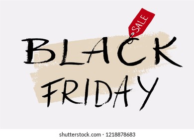 Black Friday lettering typography poster. Cold season discount calligraphy. Vector illustration, black text with sale sticker  on textured background as wholesale poster, banner, promotion template. 