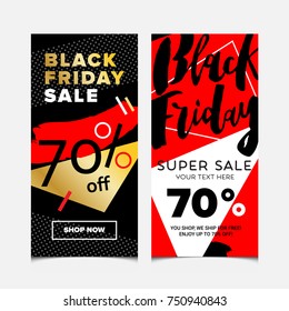 Black Friday lettering written in modern fashion font. Banners template for Black Friday sale. Design with Black Friday words for poster, cards or banners.